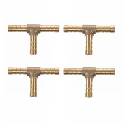 4Pcs Air Fuel Water 3-Way Brass Tee T Fitting Hose Barb Conn