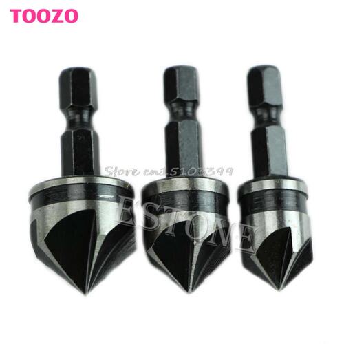 3Pcs 12mm 16mm 19mm Countersink Bore Set 1/4 Hex Shank Wood