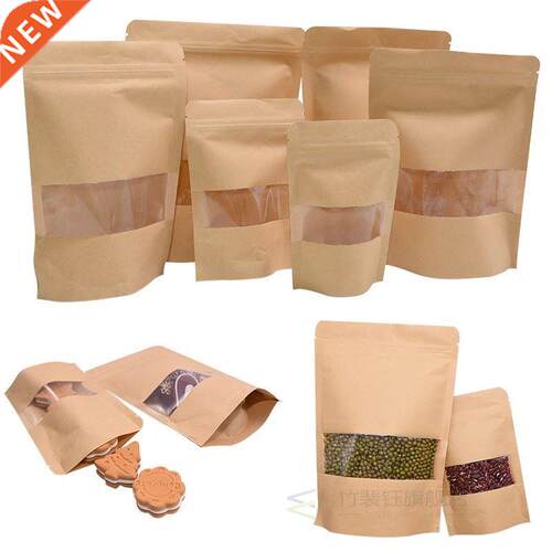 10pcs Kraft Paper Window Zipper Bags Reusable Sealing Candy