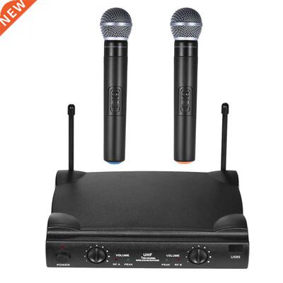 UHF Dual Channels Wireless Microphone Mic System with 1 Rece
