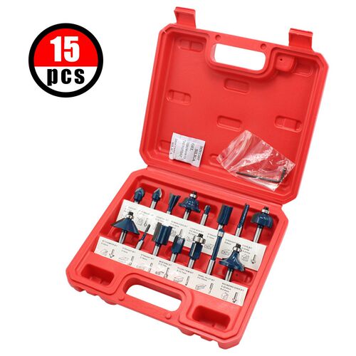 Router Bit Set of 12pcs/15pcs 1/4 Inch Shank Carbide Tipped