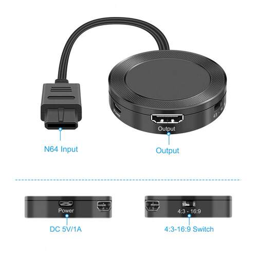 Converter Portable Plug And Play Small Size N64 to HDMI-comp