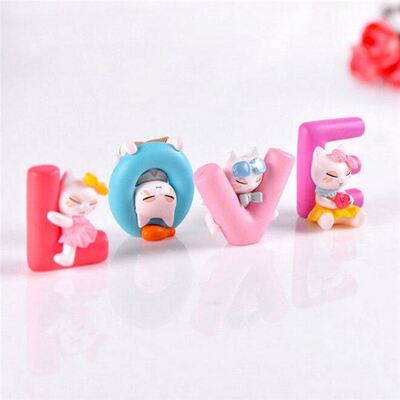 4pcs Love Cat Resin Miniature Figurine Dollhouse Garden Deco