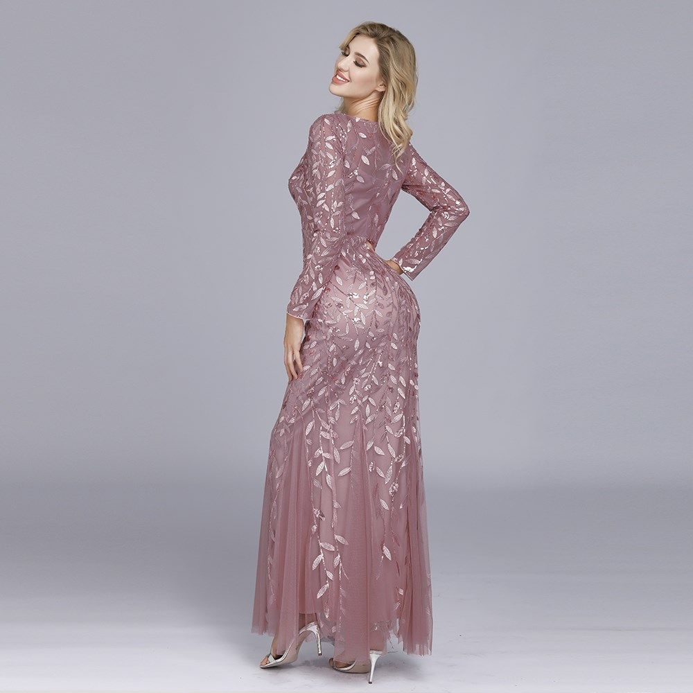 Plus Size Evening Dresses Mermaid O Neck Full Sleeve Lace Ap图片