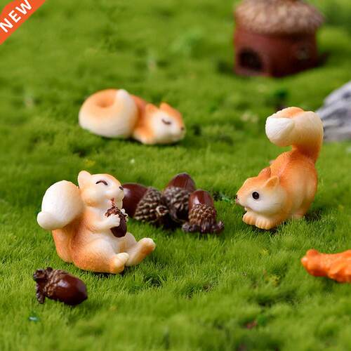 3pcs Mini Squirrel Figurine Pine Cones Kawaii Accessories Ho