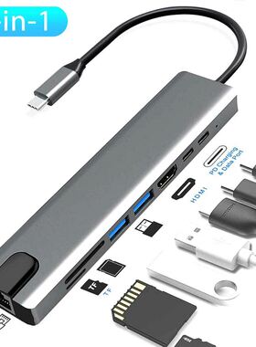 1 Pcs 8In1 Usb-C .1 To Type-C Usb .0 Hub Hdmi Rj45 Etherne
