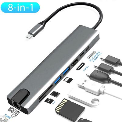 1 Pcs 8In1 Usb-C .1 To Type-C Usb .0 Hub Hdmi Rj45 Etherne