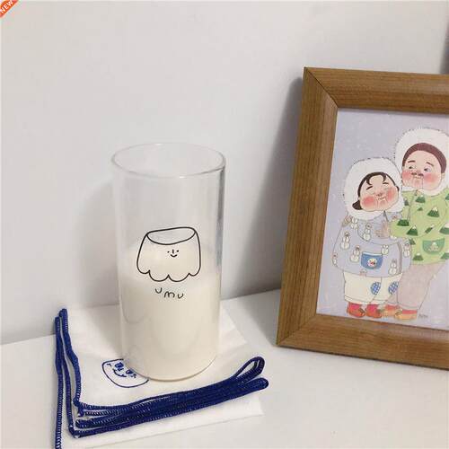 Ins Korean Style Cartoon Glass Cup With Straw Transparent Co