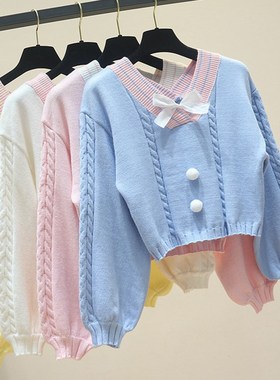 Lucyever Sweet Bowknot Knit Sweaters Women 2021 Autumn Casua