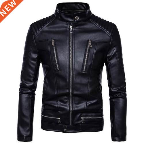 Mens Bomber Jackets Fashion Men Faux Leather Coat Zipper Ove