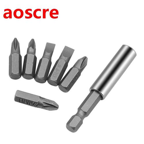 6Pcs Chrome Vanadium Steel Screwdriver Bit With 1pcs 1/4&quo