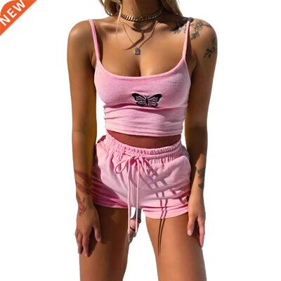 Women's Cropped Shirt High-Waist Shorts Lace-up Casual Y