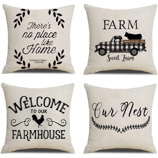 Farmhouse Throw Pillow Covers Linen Rustic Farm Cushion Cove
