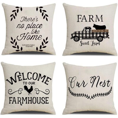 Farmhouse Throw Pillow Covers Linen Rustic Farm Cushion Cove