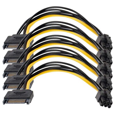 SATA Power Adapter Cable 5Pack SATA 15-Pin to 6-Pin Card Pow