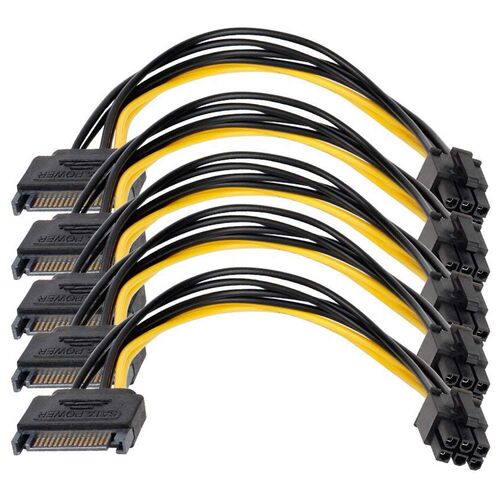 SATA Power Adapter Cable 5Pack SATA 15-Pin to 6-Pin Card Pow