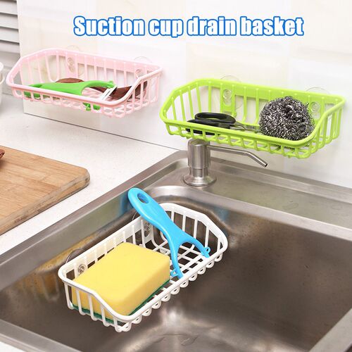 Plastic Sink Shelf Kitchen Sponge Holder Rack Drain Basket w