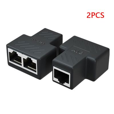 2pcs 1 to 2 Ways Ethernet RJ45 Female Cable Splitter Adapter