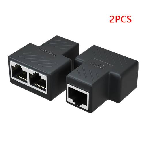 2pcs 1 to 2 Ways Ethernet RJ45 Female Cable Splitter Adapter