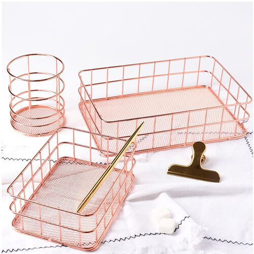 Rose Gold Iron Art Nordic Makeup Organizer Basket Eyeliner B