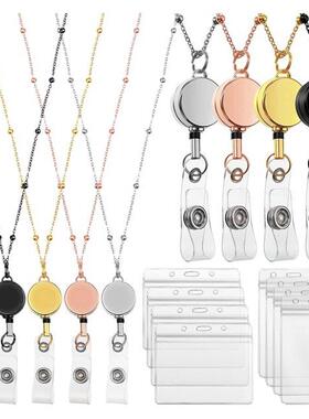 4 Piece Retractable Badge Reels Lanyard ID Holder Badge Lany