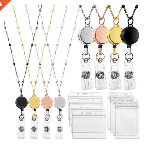 4 Piece Retractable Badge Reels Lanyard ID Holder Badge Lany