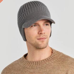 Short Brim Hat Men Winter Knitted Ear Protection Cap Think W
