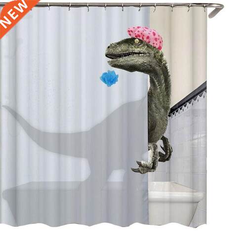 Lovely Bathing Dinosaur Print Shower Curtain Waterproof Bath