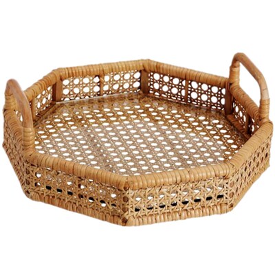 Trays decorative Handmade polygonal rattan tray with handle