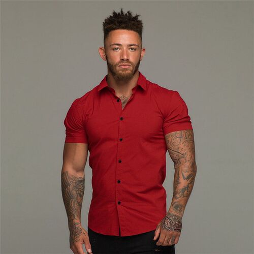 Summer Fashion Short Sleeve Shirt Men Solid Super Slim Fit M