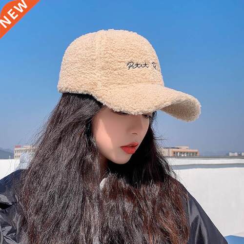 Lamb Fur Hats For Women Winter Thicken Warm Baseball Cap Emb