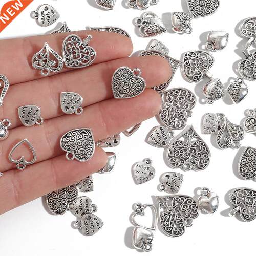 10-50pcs Antique Charms Hollow Lovely Heart Silver Color Pen