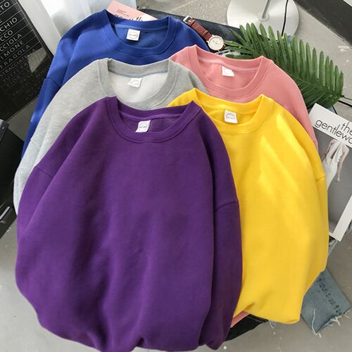 Woman Solid Color O-Neck Sweatshirt Casual Loose Fit Hoodie
