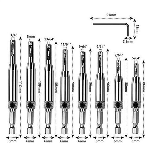 9Pcs Self Centering Hinge Hardware Drill Bit Set HSS Wood To