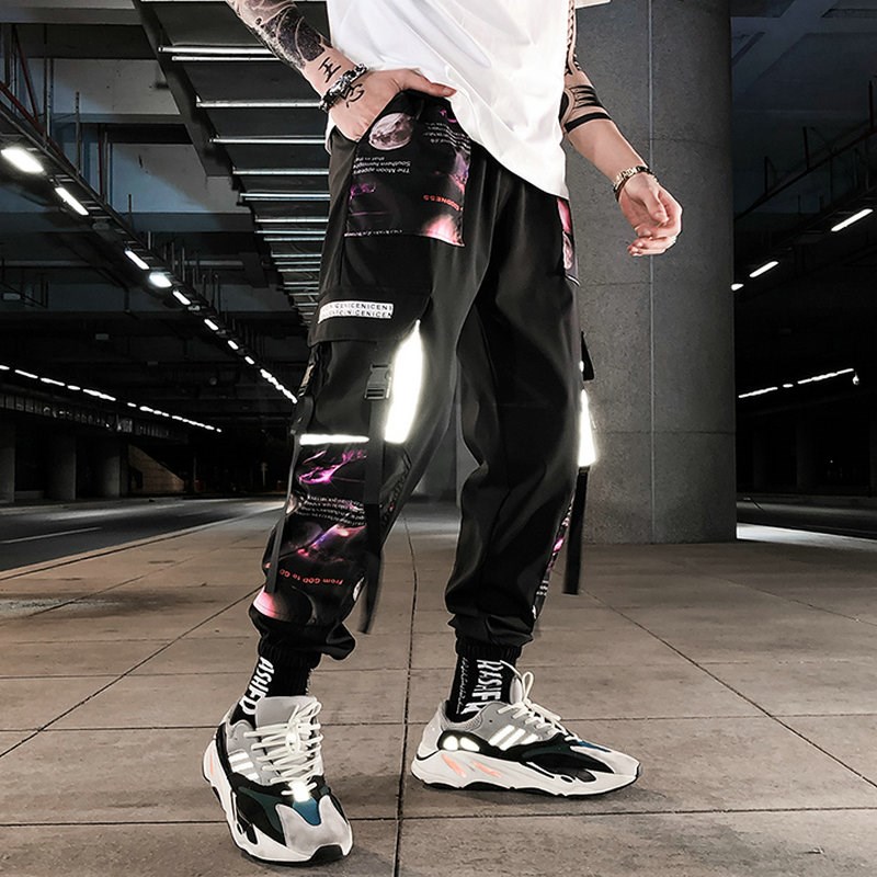 Streetwear Hip Hop Men Military Pants Patchwork Pocket Side