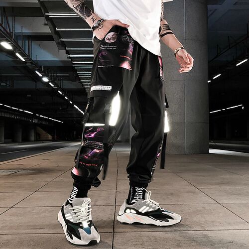 Streetwear Hip Hop Men Military Pants Patchwork Pocket Side