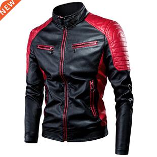 Ucrazy Men 2022 Winter Casual Motor Spliced Leather Jacket C