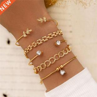 LETAPI Rhinestone Geometric Chain Bracelets Set for Women Bo