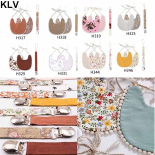2Pcs/Set Baby Pacifier Clip Chain Baby Cotton Linen Bib Set