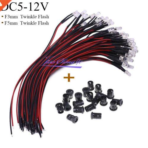 100Pcs Twinkle Flash DC 5-12V Clear F3mm 5mm Flashing LED Wi