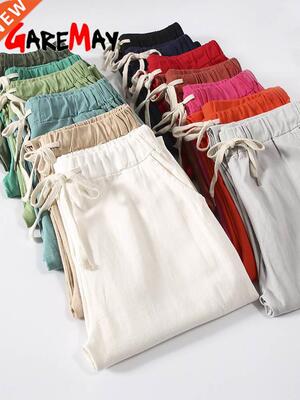Garemay Cotton Linen Pants for Women Trousers Loose Casual S