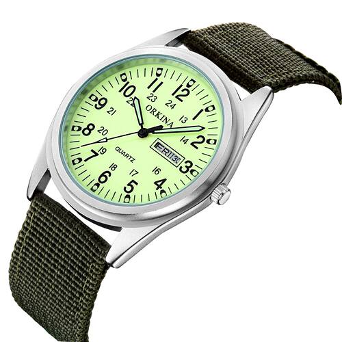 Simple Quartz Watch Men Luminous Hands Woven Canvas Belt Fl