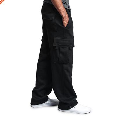 Casual Men Pants Solid Color Drawstring Loose Sports Trouser