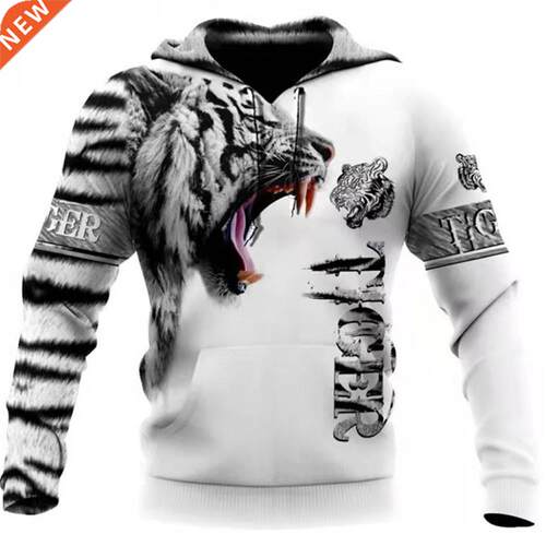 Fashion Spring Autumn Animal Hoodies White Tiger Skin 3D All