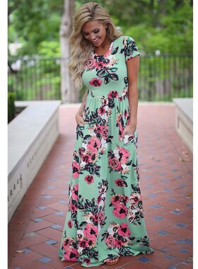 Women Long Maxi Dress 2021 Summer Floral Print Boho Beach Dr