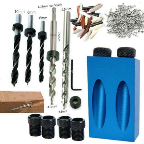 Pocket Hole Jig Kit 6/8/10mm Angle Drill Guide Set Hole Pun