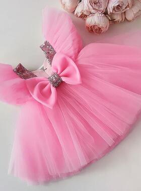 Wedding Party Dress for Girl Flower Bow Elegant Evening Dres