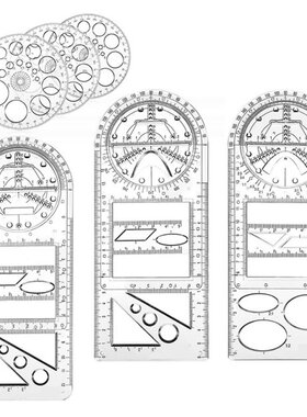 6 Pieces Multifunctional Geometric Ruler Plastic Drawing Tem