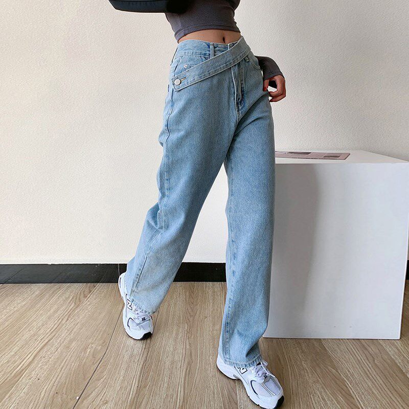 GOPLUS Jeans Women Wide Leg Pants Mom Femme Black Blue Jeans图片