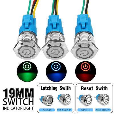 12V 24V 19mm Metal LED 5Pin Push Button Switch Wire Connecto
